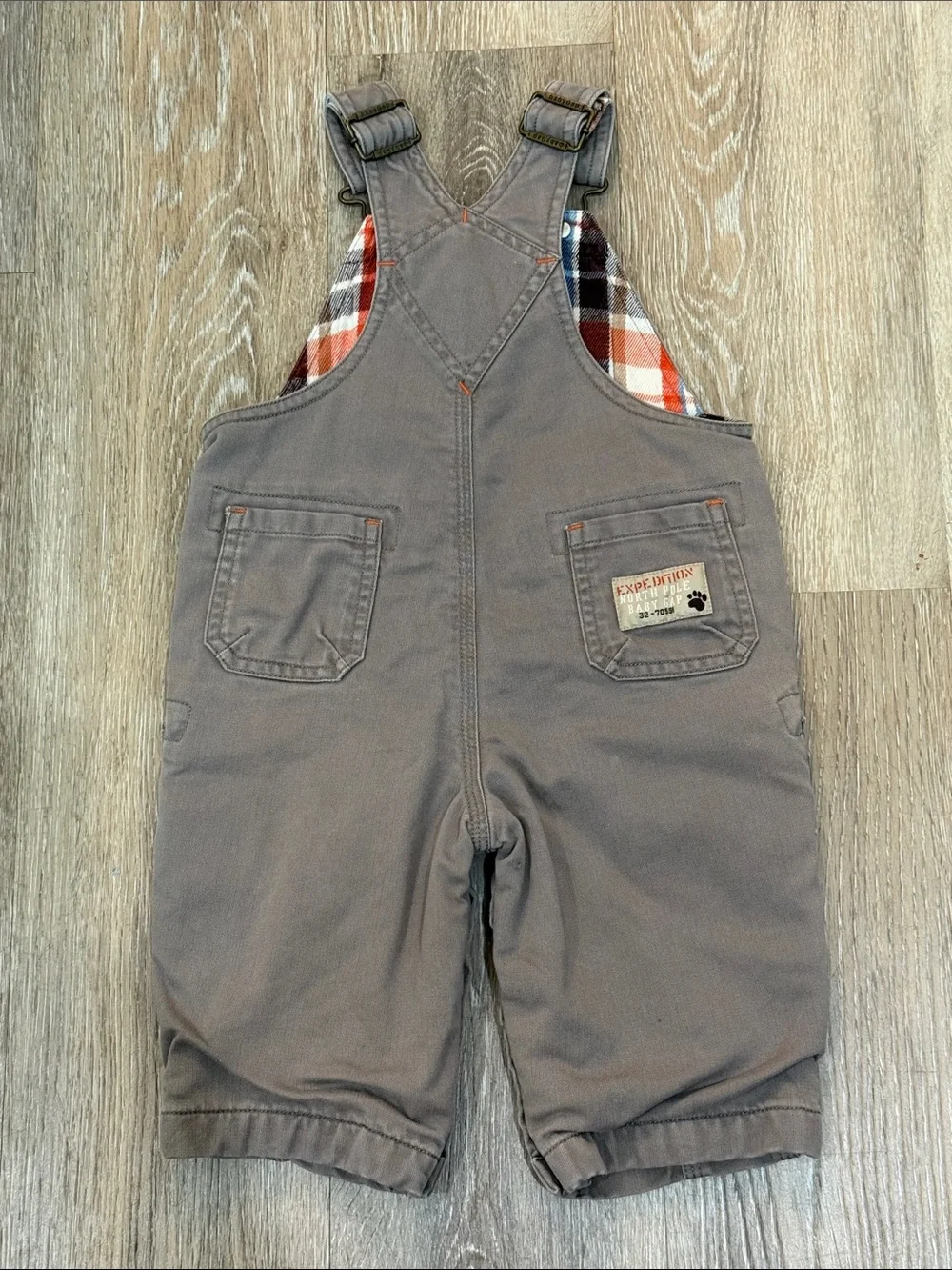 Vintage babyGap Baby Boy Fully Lined Plaid Overalls Beige Brown 6-12 Months